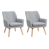 Oikiture 2x Armchair Lounge Chair Linen Tub Chairs Sofa Grey