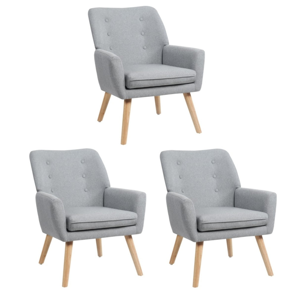 Oikiture 3x Armchair Lounge Chair Linen Tub Chairs Sofa Grey