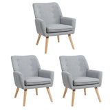 Oikiture 3x Armchair Lounge Chair Linen Tub Chairs Sofa Grey
