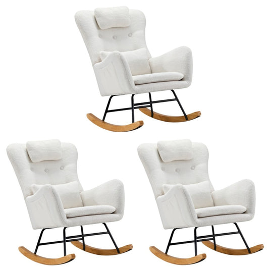 Oikiture 3x Rocking Chair Nursing Armchair Sherpa 2 Pillow White