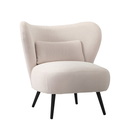 Oikiture Armchair with Lumbar Pillow Wingback Velvet Beige