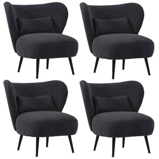 Oikiture 4x Armchair with Lumbar Pillow Wingback Velvet Charcoal
