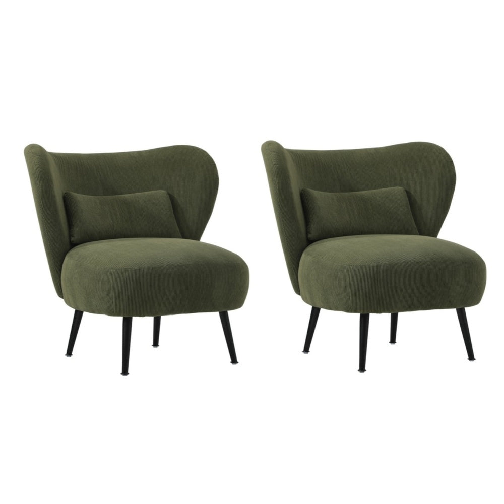 Oikiture 2x Armchair with Lumbar Pillow Wingback Velvet Green
