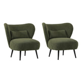 Oikiture 2x Armchair with Lumbar Pillow Wingback Velvet Green