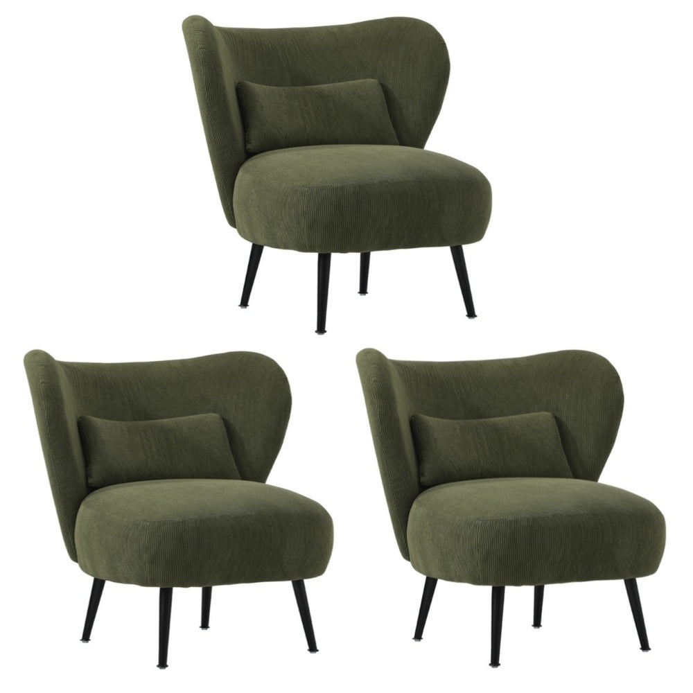 Oikiture 3x Armchair with Lumbar Pillow Wingback Velvet Green