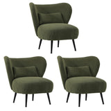 Oikiture 3x Armchair with Lumbar Pillow Wingback Velvet Green