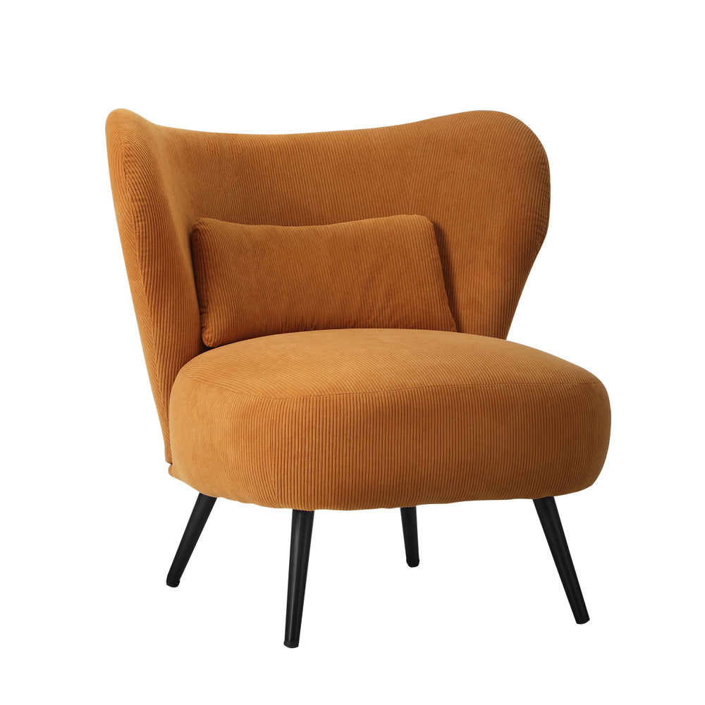 Oikiture Armchair with Lumbar Pillow Wingback Velvet Orange