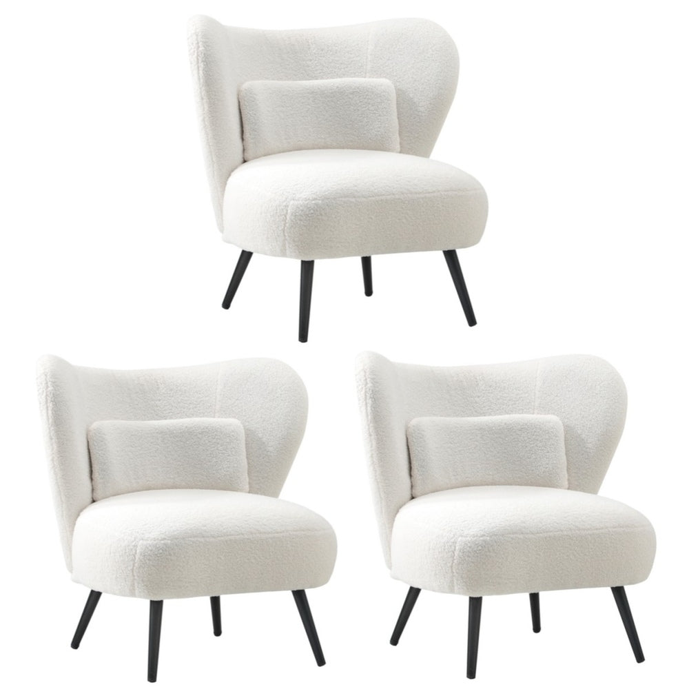 Oikiture 3x Armchair with Lumbar Pillow Wingback Boucle White