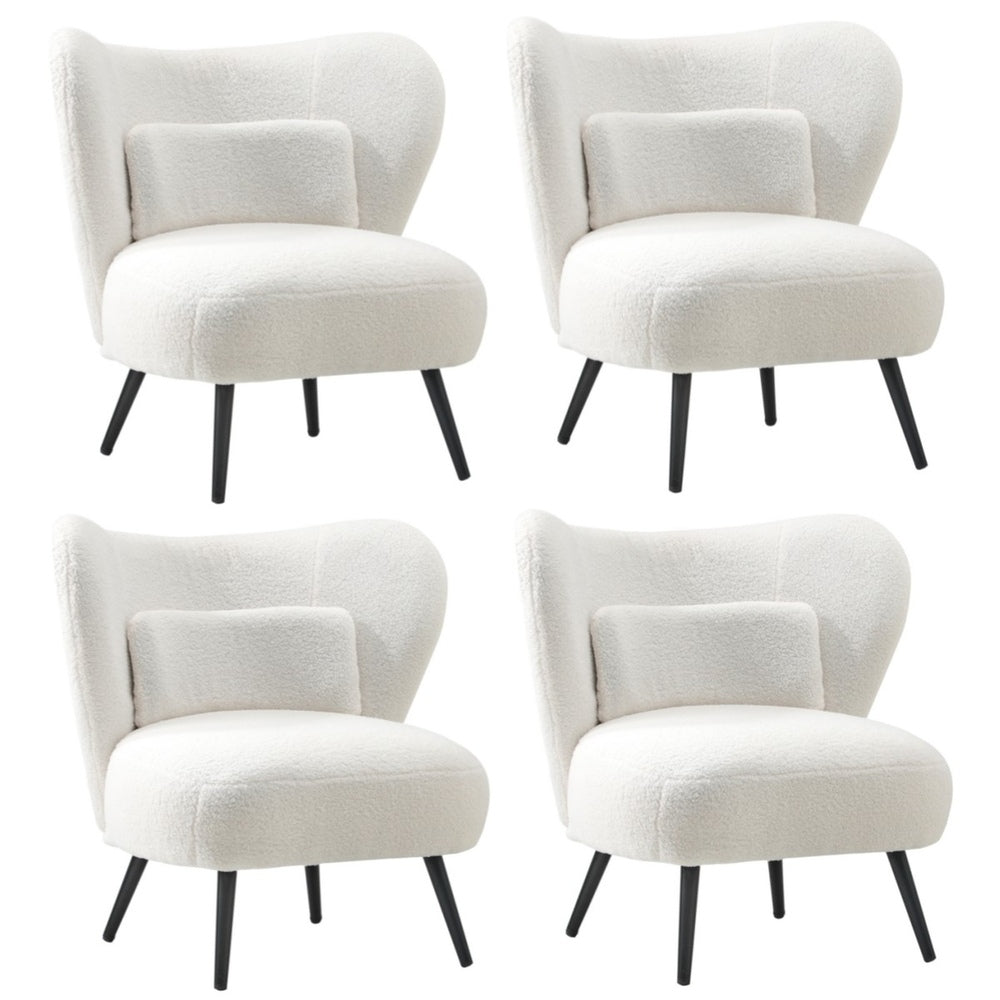 Oikiture 4x Armchair with Lumbar Pillow Wingback Boucle White