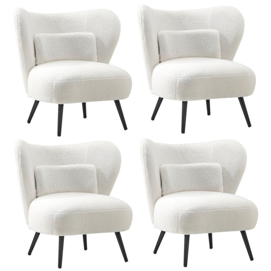 Oikiture 4x Armchair with Lumbar Pillow Wingback Boucle White