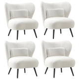 Oikiture 4x Armchair with Lumbar Pillow Wingback Boucle White