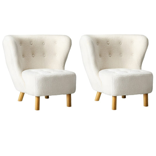 Oikiture 2x Armchair Highback Lounge Couches Sofa Sherpa White