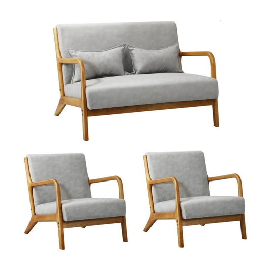 Oikiture 3PCS Armchair Lounge set 1/2 Seater 2 Pillows Fabric Grey
