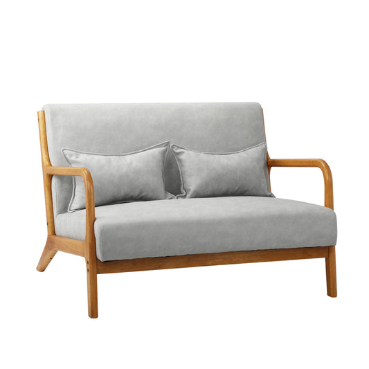 Oikiture Armchair 2 Seater Sofa Fabric Grey Pillows
