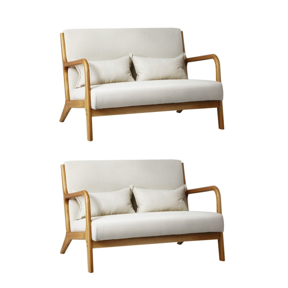 Oikiture 2X Armchair Lounge Chair Wood Light Beige
