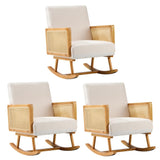 Oikiture 3x Rocking Chair Nursing Armchair Linen PE Rattan Beige