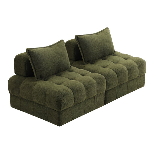 Oikiture 2 Seater Boucle Modular Sofa Armless TOFU Back Green
