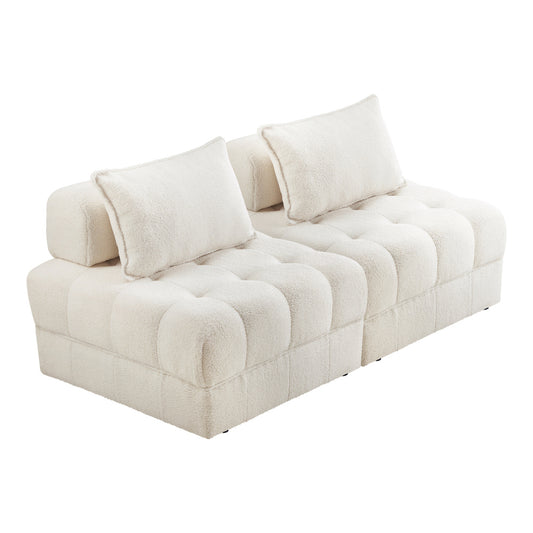 Oikiture 2 Seater Boucle Modular Sofa Lounge Chair Armless White