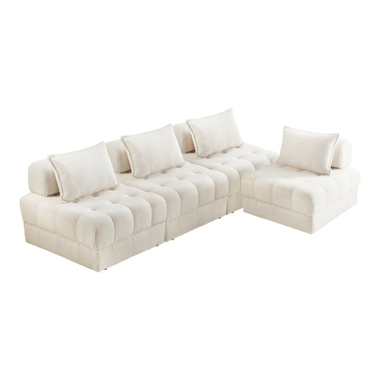 Oikiture 4 Seater Boucle Modular Sofa Lounge Chair Armless White