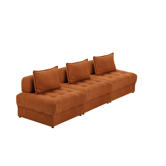 Oikiture 3 Seater Velvet Modular Sofa Lounge Chair with Backrest Brown