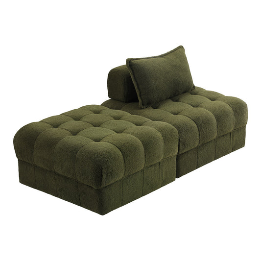 Oikiture 2 Seater Boucle Modular Sofa & Ottoman Set Green