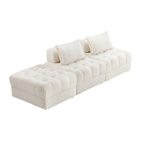 Oikiture 3 Seater Boucle Modular Sofa & Ottoman Set Armless White