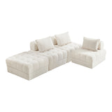 Oikiture 4 Seater Boucle Modular Sofa & Ottoman Set Armless White