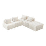 Oikiture 5 Seater Boucle Modular Sofa & Ottoman Set Armless White