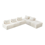 Oikiture 6 Seater Boucle Modular Sofa & Ottoman Set Armless White