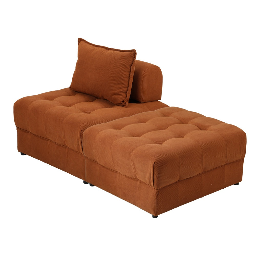 Oikiture 2 Seater Velvet Modular Sofa & Ottoman Set with Backrest Brown