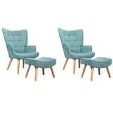 Oikiture 2x Armchair Lounge Chair Ottoman Fabric Sofa Blue