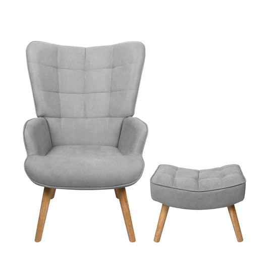 Oikiture Armchair with Footstool Fabric Grey