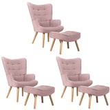 Oikiture 3x Armchair Lounge Chair Ottoman Fabric Sofa Pink
