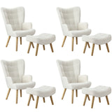 Oikiture 4x Armchair Lounge Chair Ottoman Sherpa Sofa White