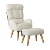 Oikiture Armchair wit Stool 360° Swivel Seat Beige