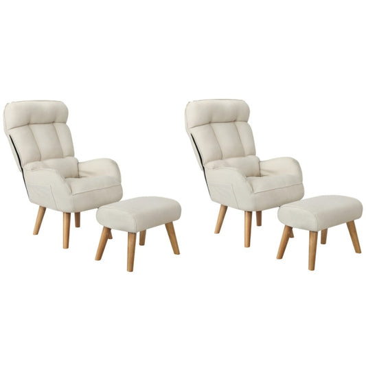 Oikiture 2x 360 Swivel Recliner Armchair Lounge with Stool Beige