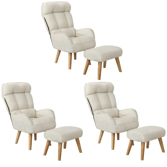 Oikiture 3x 360 Swivel Recliner Armchair Lounge with Stool Beige