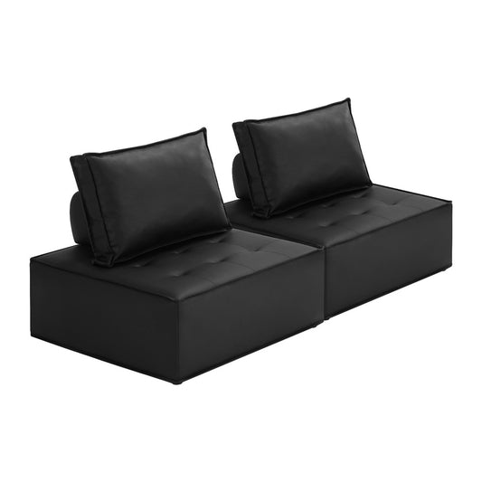 Oikiture 2pcs Pu Leather Sofa Couch Black