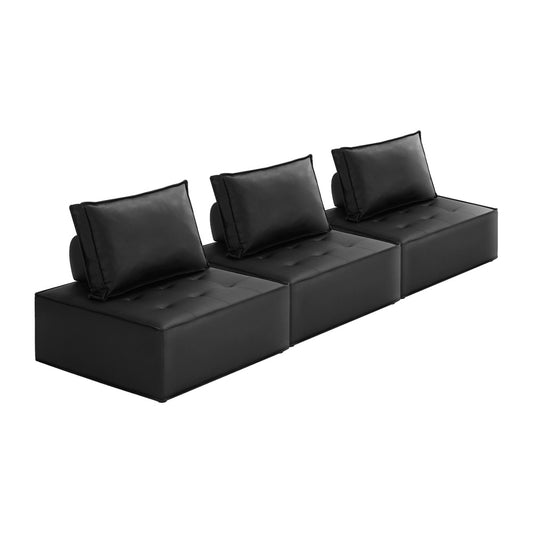 Oikiture 3pcs Pu Leather Sofa Couch Black