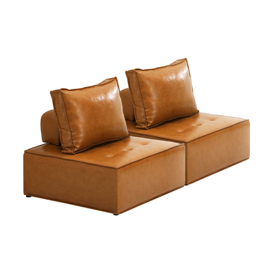 Oikiture 2pcs Pu Leather Sofa Couch Brown