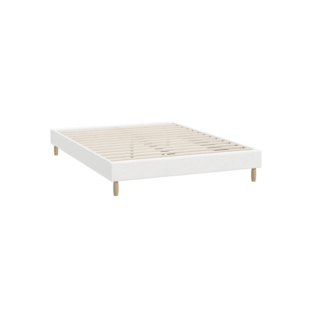 Oikiture Bed Frame Double Size Bed Base White Boucle