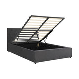 Oikiture Bed Frame Double Size Gas Lift Base Storage Fabric Grey
