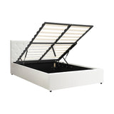 Oikiture Bed Frame Queen Size Gas Lift Base Storage Leather White