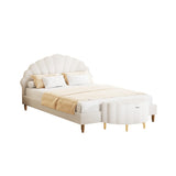 Oikiture Boucle Bed Frame with Ottoman Set Scallop Shaped Sherpa Bedhead Double