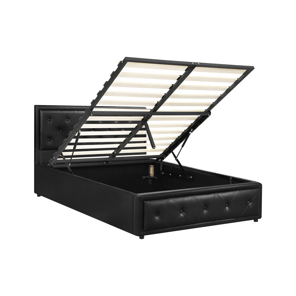 Oikiture King Single Bed Frame with Storage Space Gas Lift Black