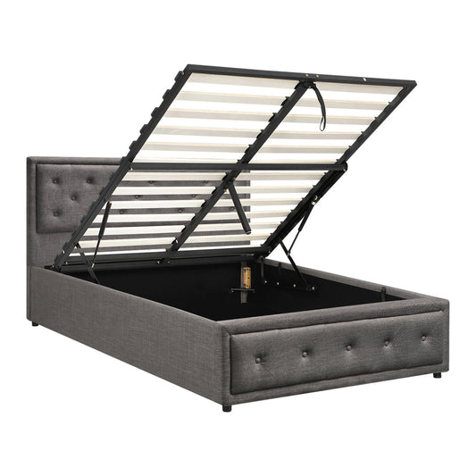 Oikiture King Single Bed Frame with Storage Space Gas Lift Grey