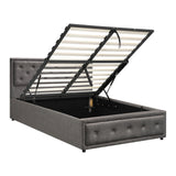 Oikiture King Single Bed Frame with Storage Space Gas Lift Grey