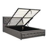 Oikiture Queen Bed Frame with Storage Space Gas Lift Grey
