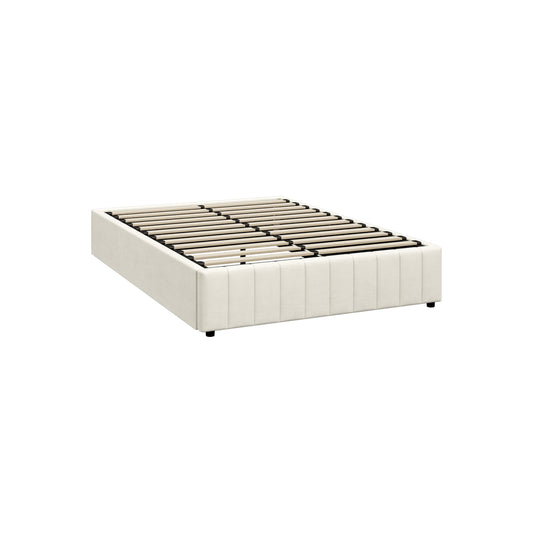 Oikiture Bed Frame Queen Size Gas Lift Storage Base Velvet Cream