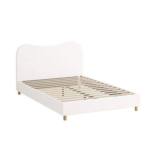 Oikiture Bed Frame Queen Size White Boucle Cloud Shape